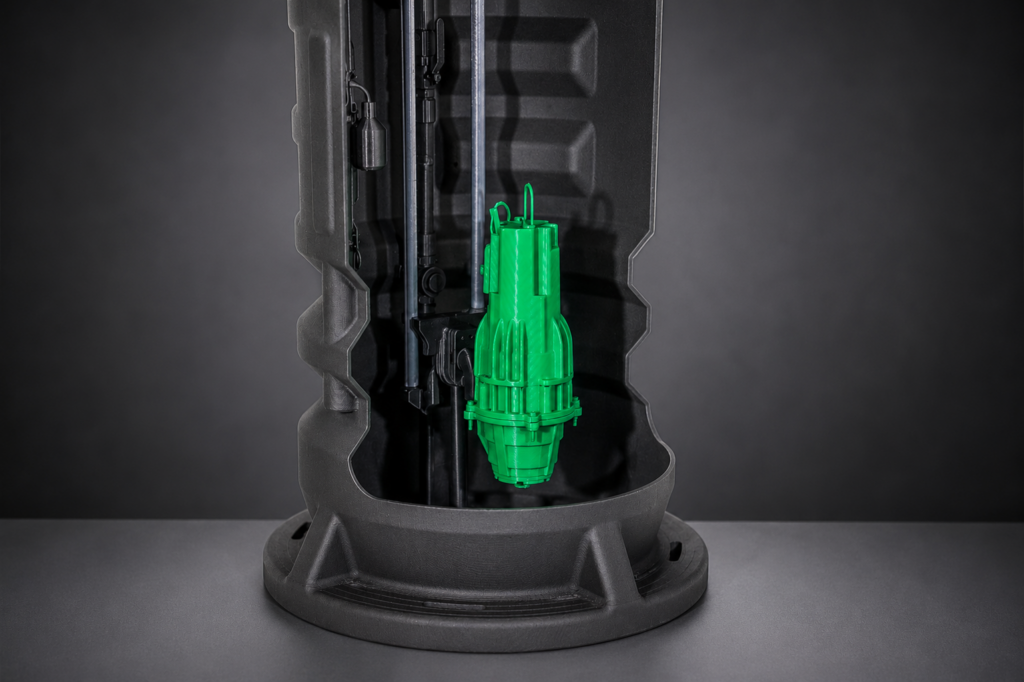 Large-format 3D printed pump model components during production