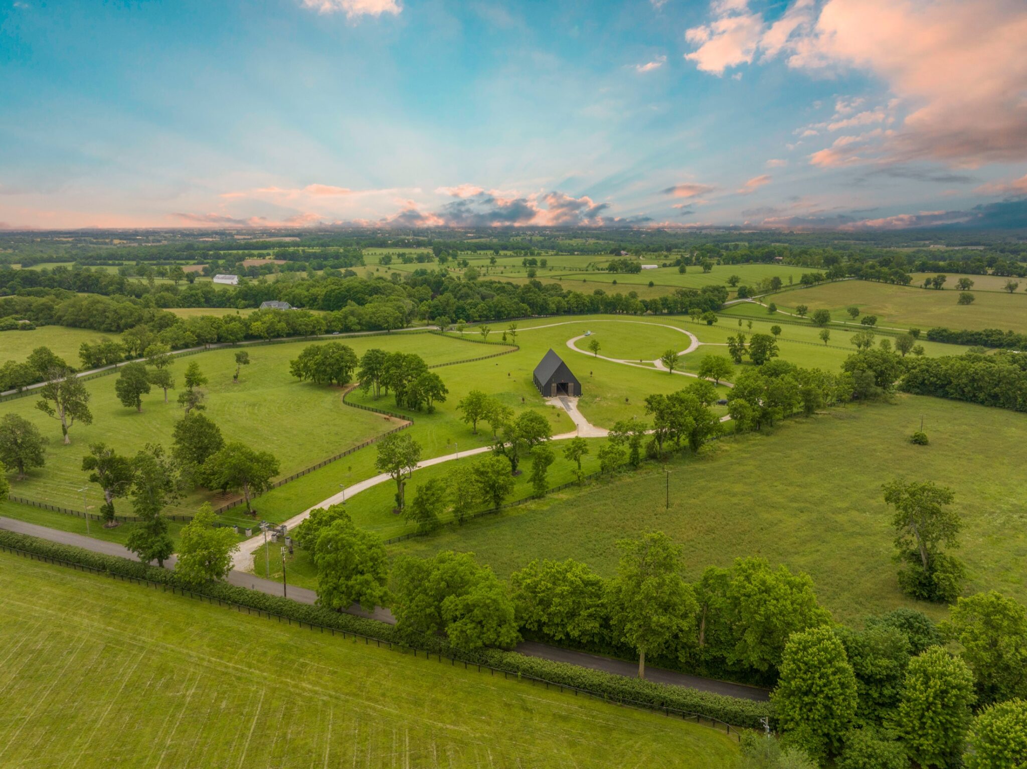 Cinematic drone video still captured over Lexington Kentucky