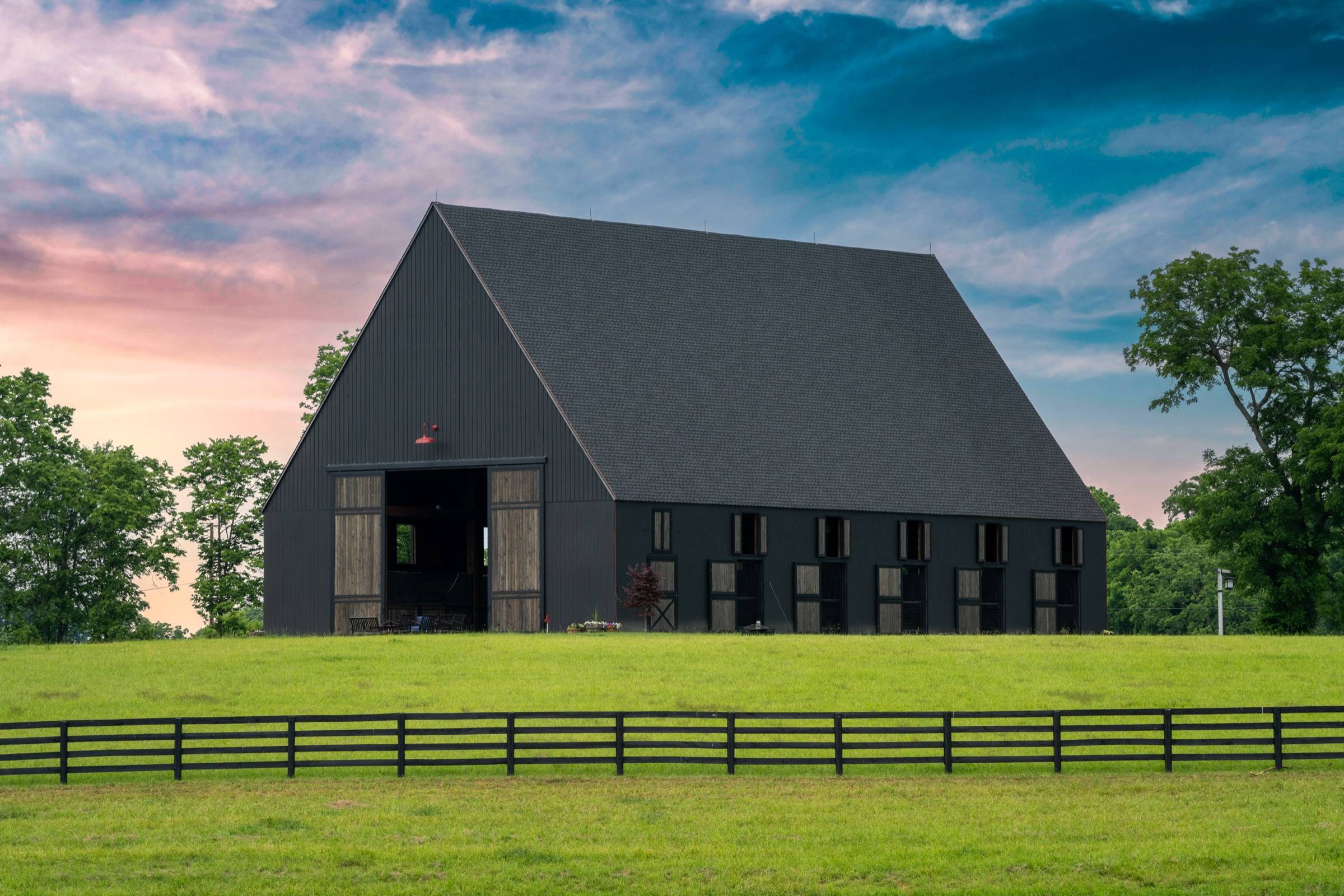 Kentucky horse farm barn photographed at twilight by Shaun Wilson