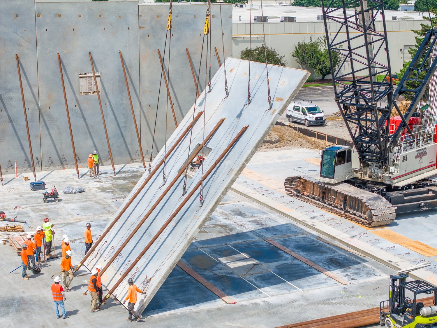 Tilt-wall panel set by crane on a Kentucky construction site, photographed by Shaun Wilson