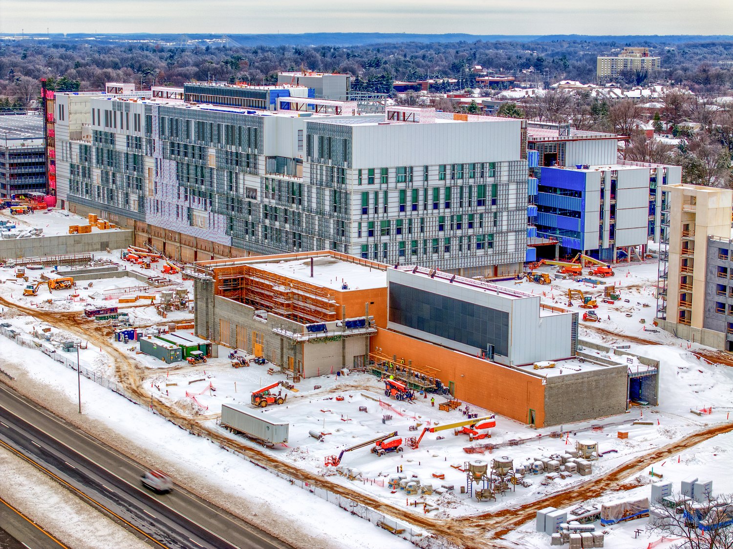 Aerial view of the Louisville VA Medical Center construction campus in winter by Shaun Wilson