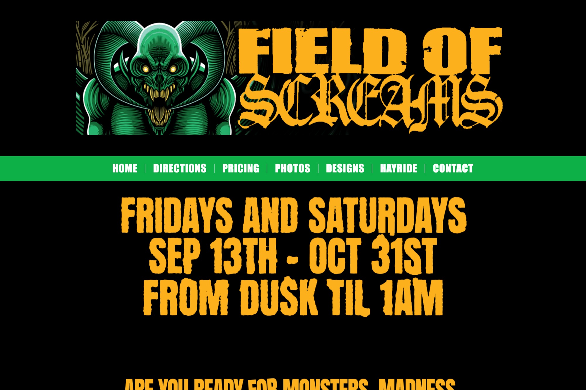 Field of Screams Kentucky homepage designed by Shaun Wilson Designs