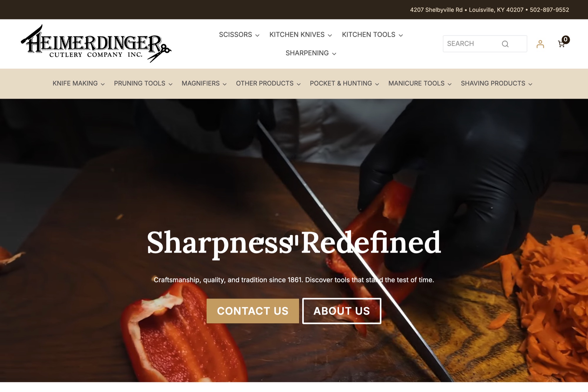Heimerdinger Cutlery homepage designed by Shaun Wilson Designs