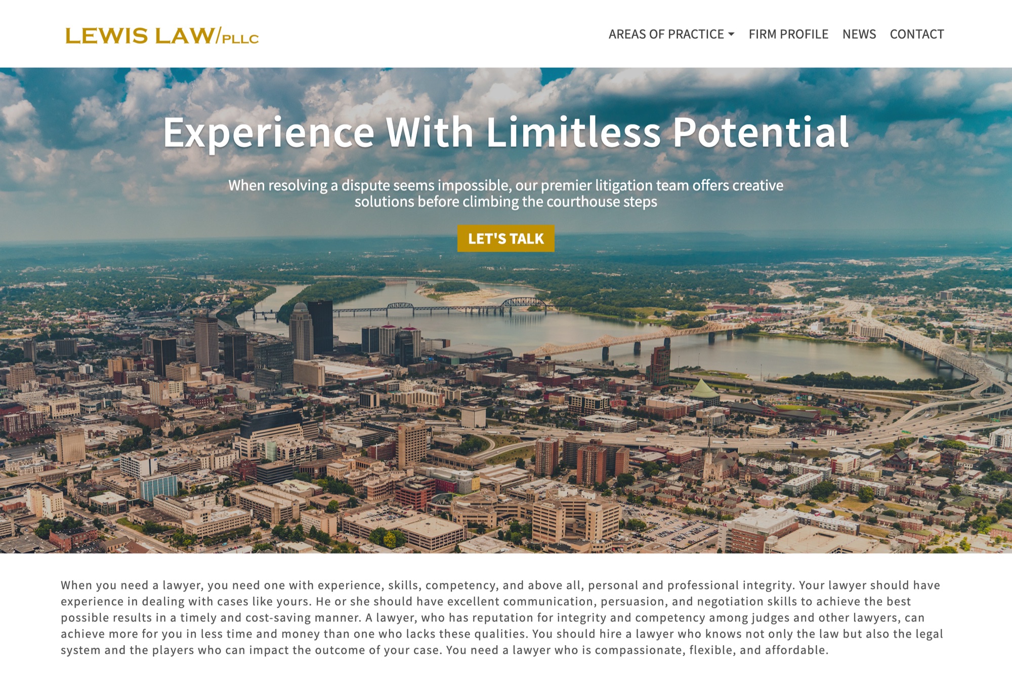 Todd Lewis Law homepage designed by Shaun Wilson Designs