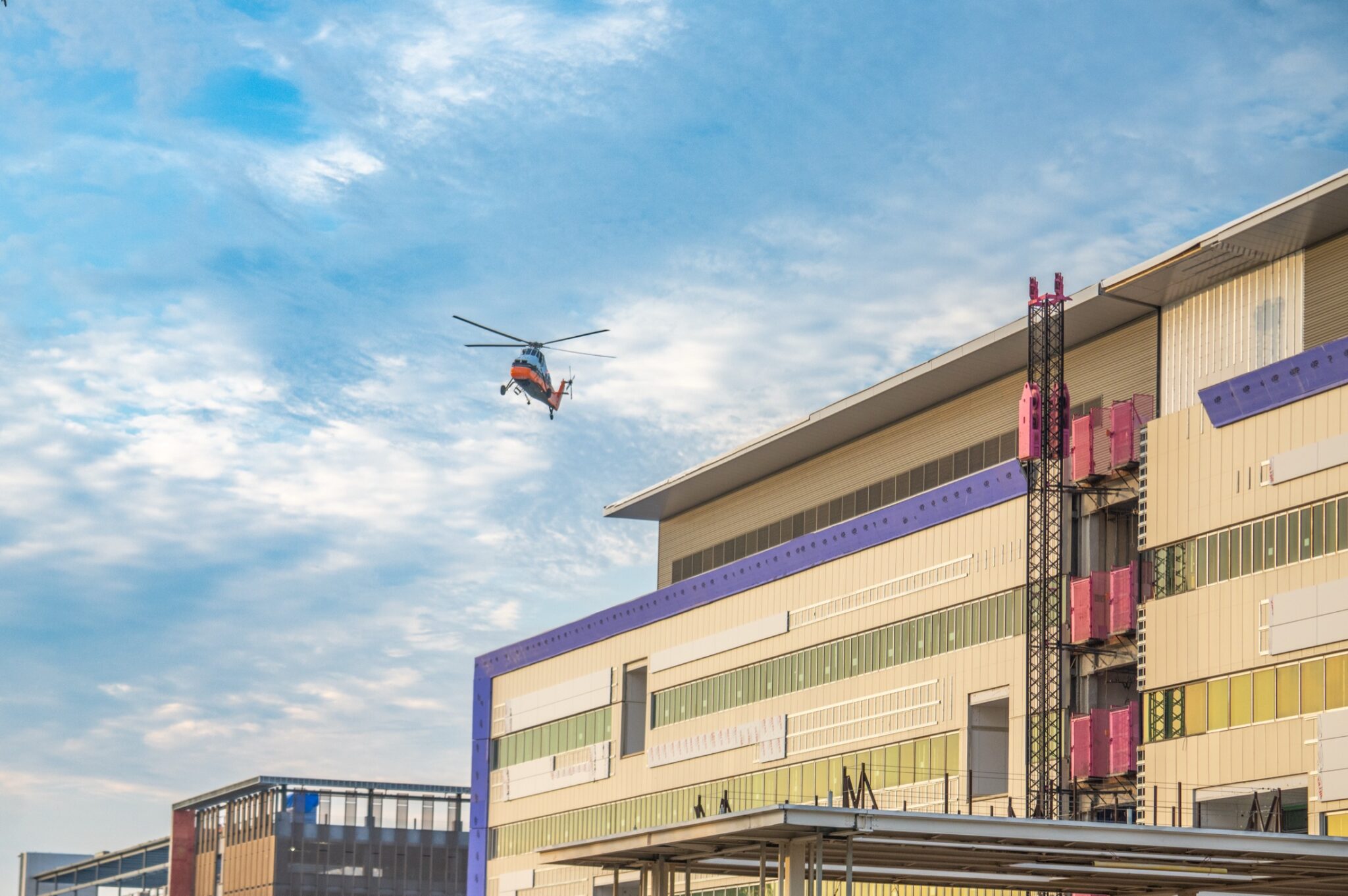 High-altitude helicopter photograph of the Louisville VA Medical Center construction site