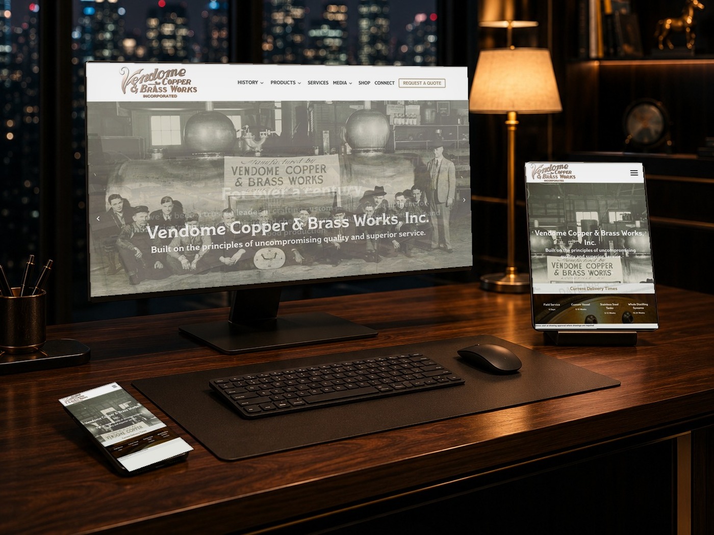 Responsive website shown across desktop, laptop, tablet, and phone