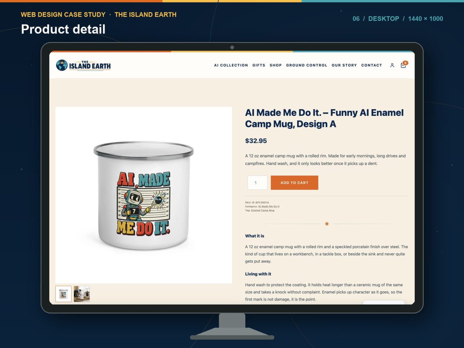 A WooCommerce product detail page on The Island Earth