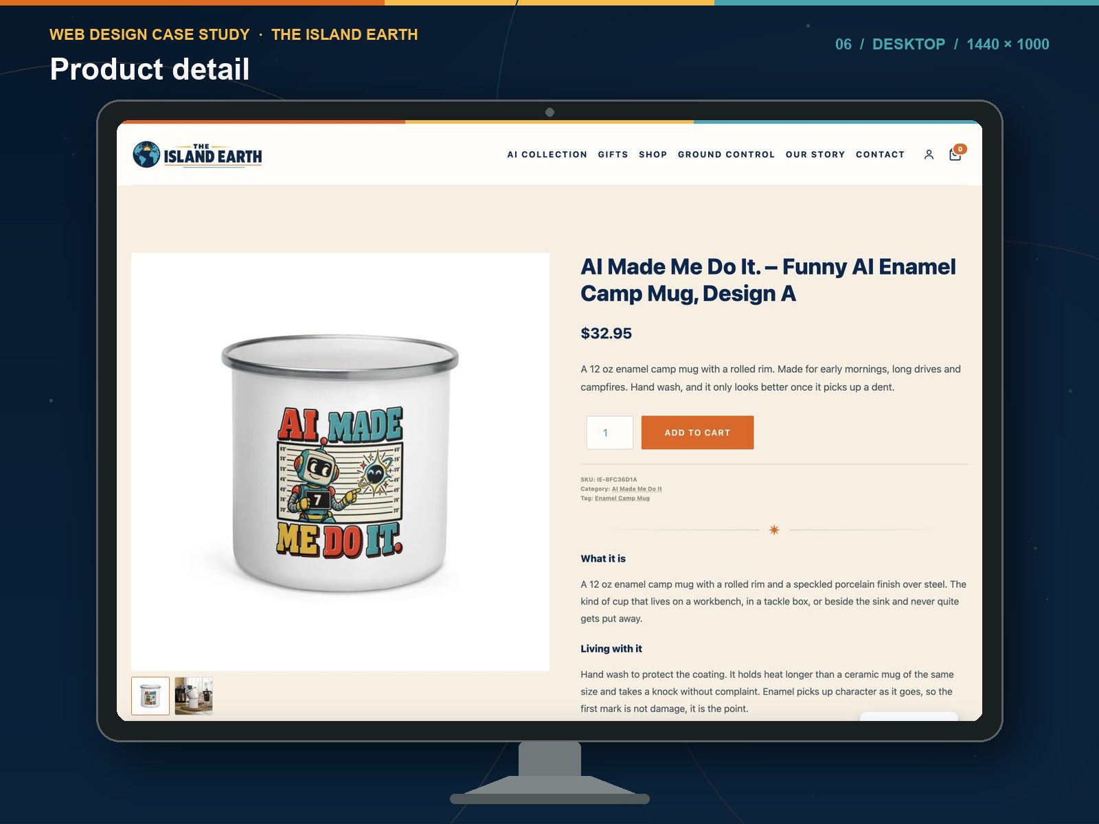 A WooCommerce product detail page on The Island Earth