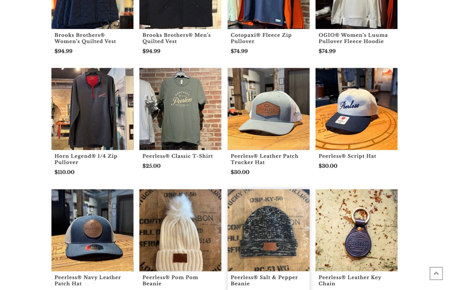 Kentucky Peerless merchandise store, an online catalog kept in step with the distillery register
