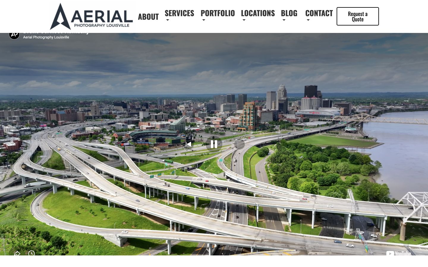 Exact capture of the Aerial Photography Louisville homepage at 1440 pixels.