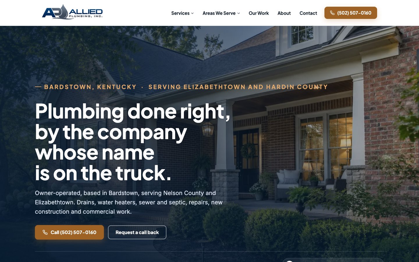 Exact capture of the Allied Plumbing homepage at 1440 pixels.