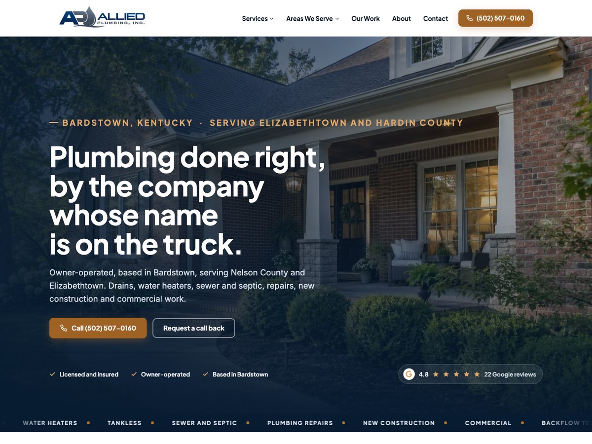 Allied Plumbing website project by Shaun Wilson Designs.