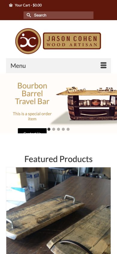 Exact capture of the Bourbon Barrel Artisan homepage on a 390-pixel phone.