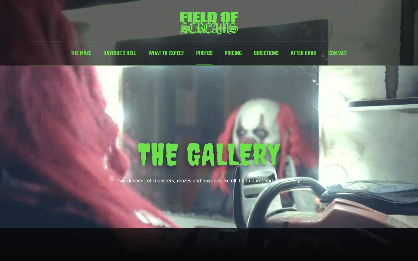 Exact capture of the Field of Screams Kentucky photos page on a 1440-pixel desktop.