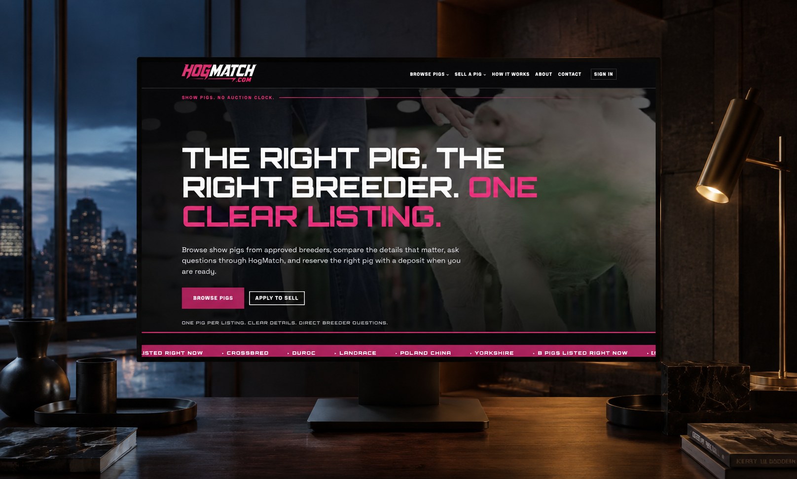 A marketplace where one pig is a proper listing.