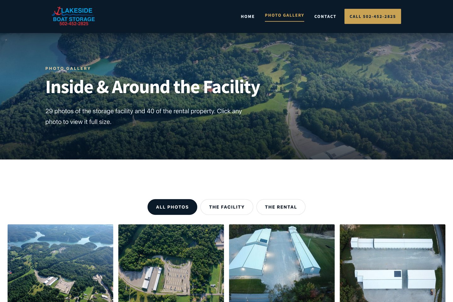 Exact capture of the Photo Gallery page on the Lakeside Boat Storage website at 1440 pixels.