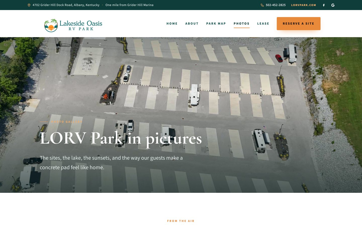 Exact capture of the Photos page on the Lakeside Oasis RV Park website at 1440 pixels.