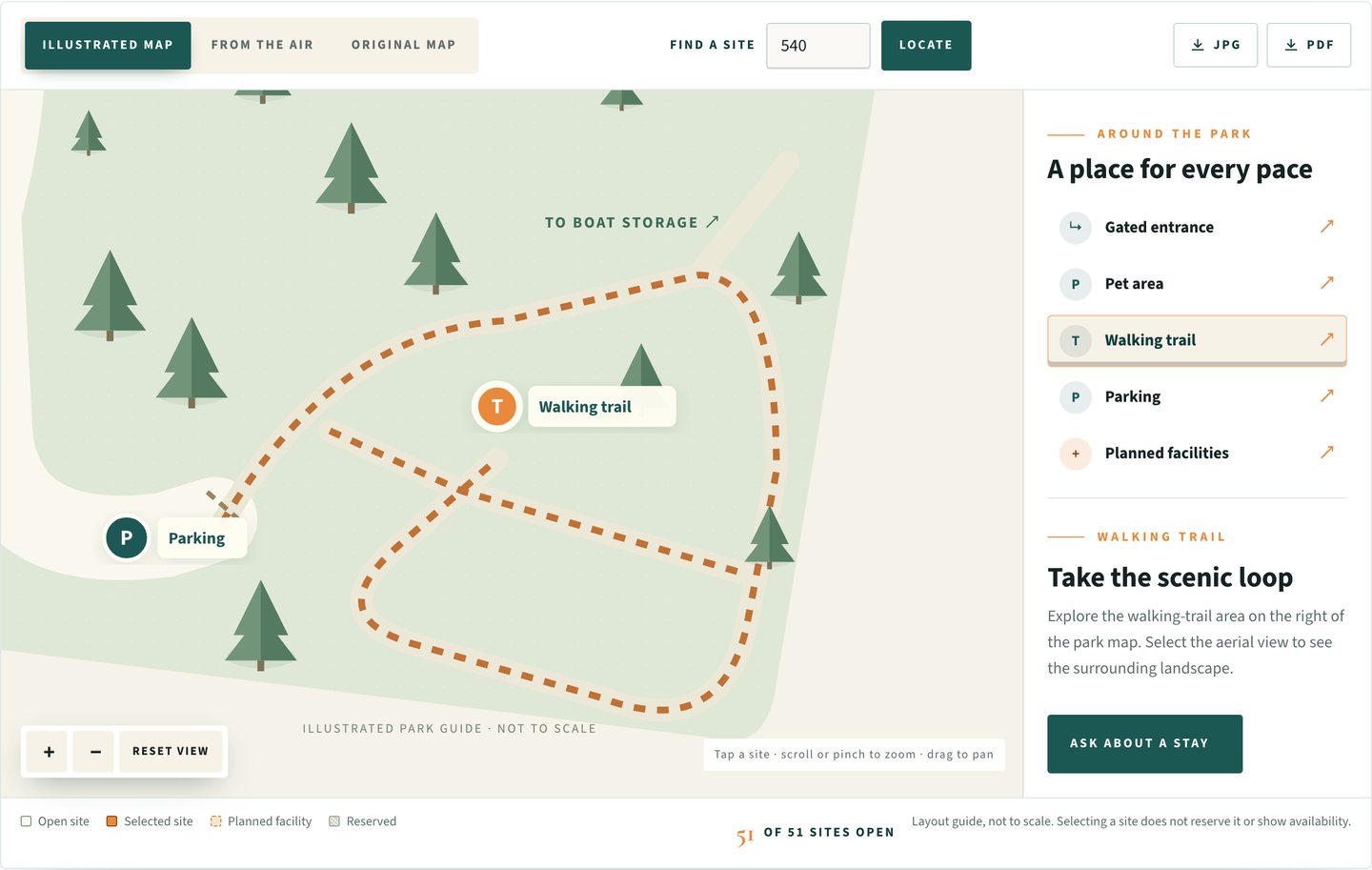 The Lakeside Oasis park map with the walking trail highlighted, at 1440 pixels.