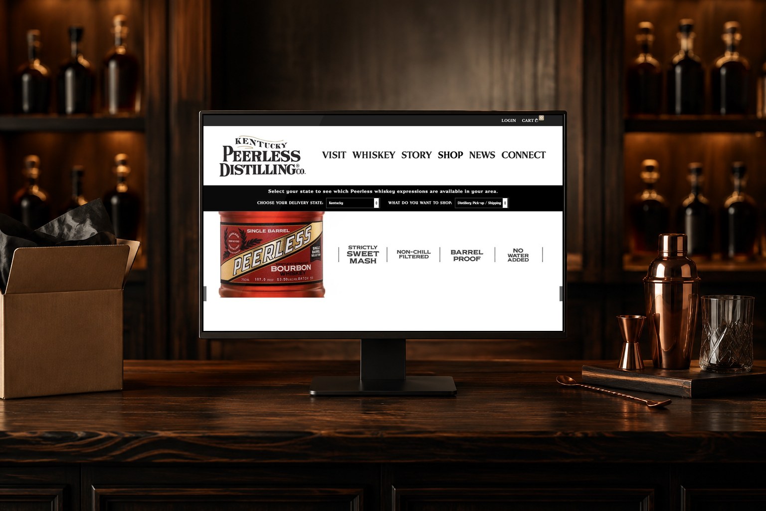 Shop Peerless online store shown on a desktop monitor