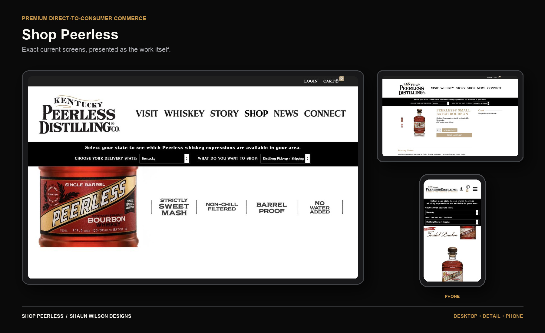 Shop Peerless website on desktop, detail and phone