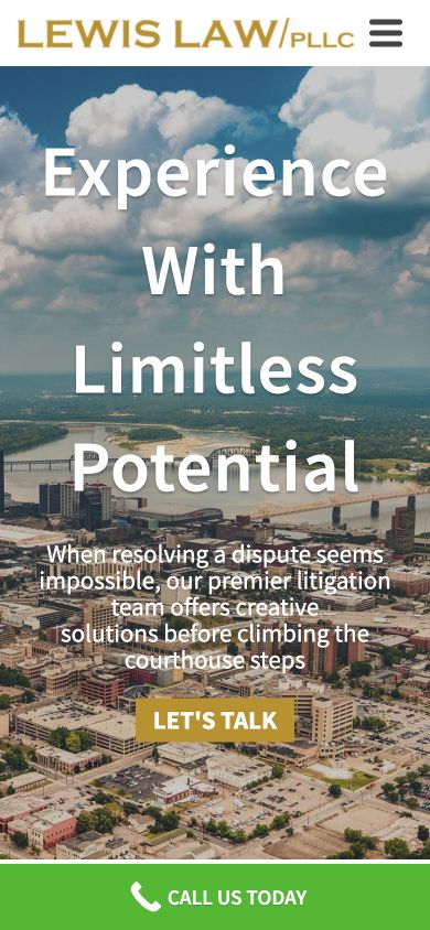 Exact capture of the Todd Lewis Law homepage on a 390-pixel phone.