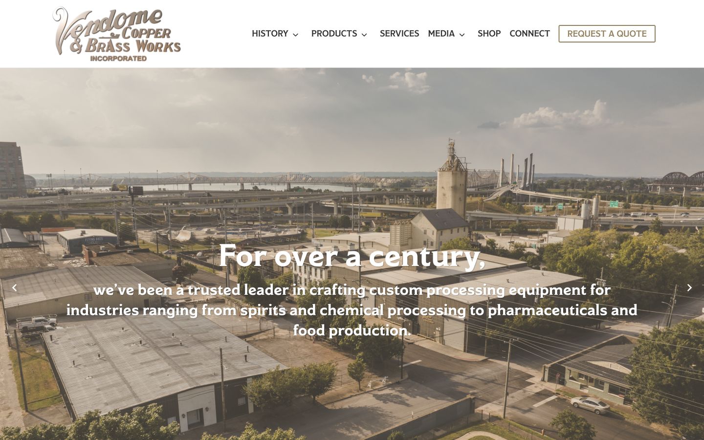 Exact capture of the Vendome Copper & Brass Works homepage at 1440 pixels.