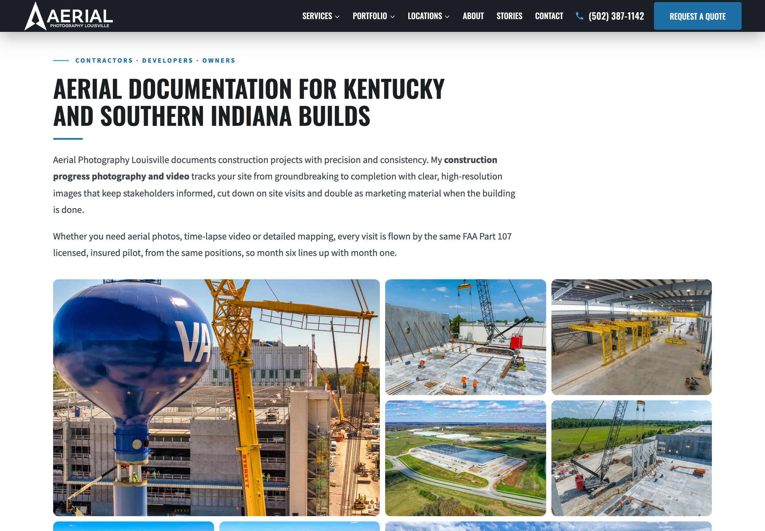 Aerial Photography Louisville construction progress photography page with a gallery of Kentucky and Southern Indiana builds