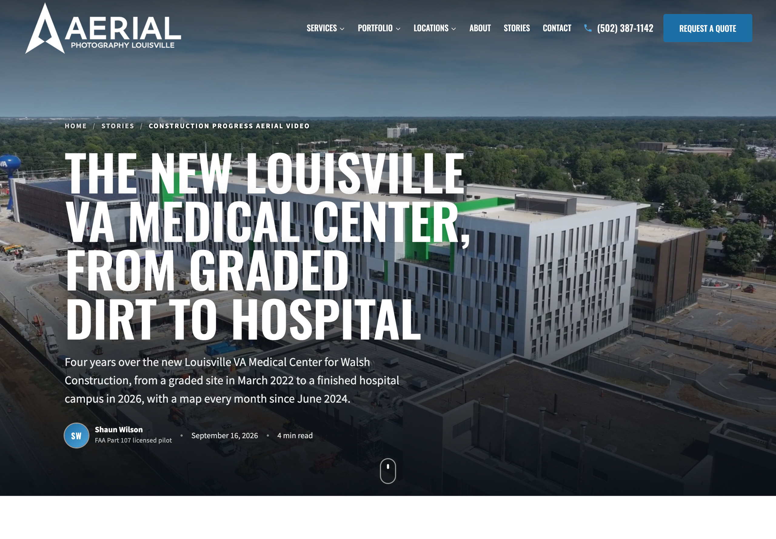 Aerial Photography Louisville project story: the new Louisville VA Medical Center, from graded dirt to hospital