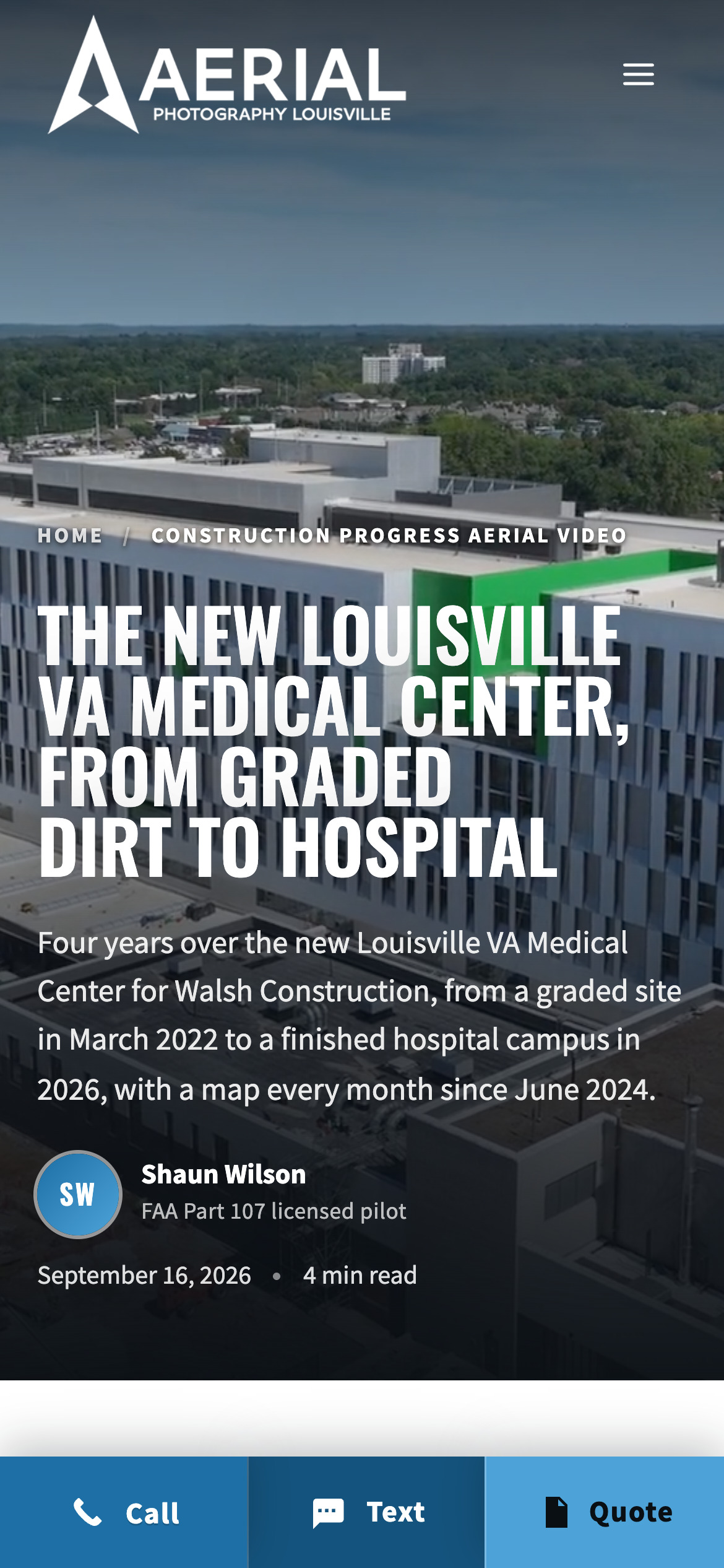 Aerial Photography Louisville VA Medical Center project story on a phone