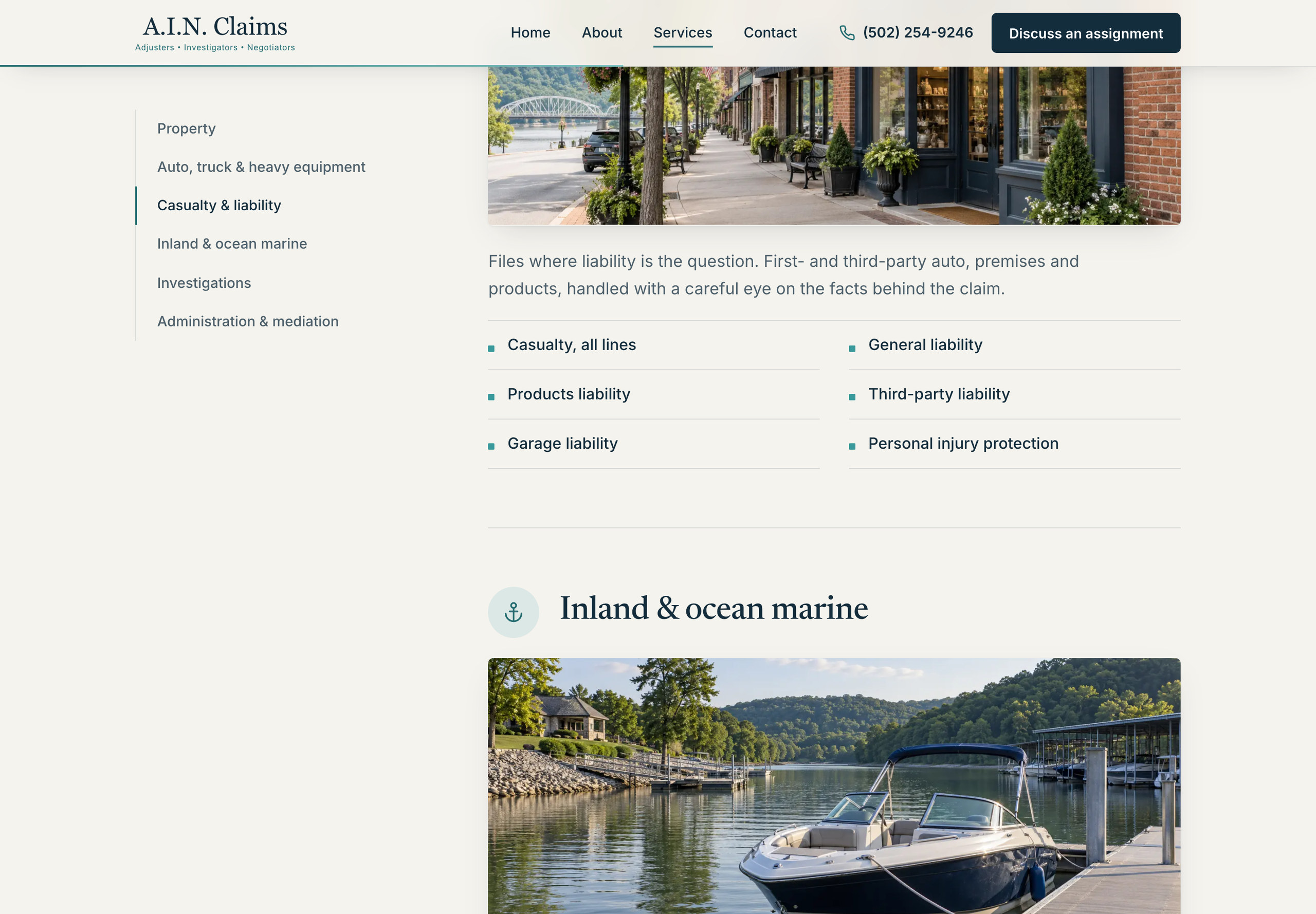 A.I.N. Claims service category index beside casualty and marine claim information