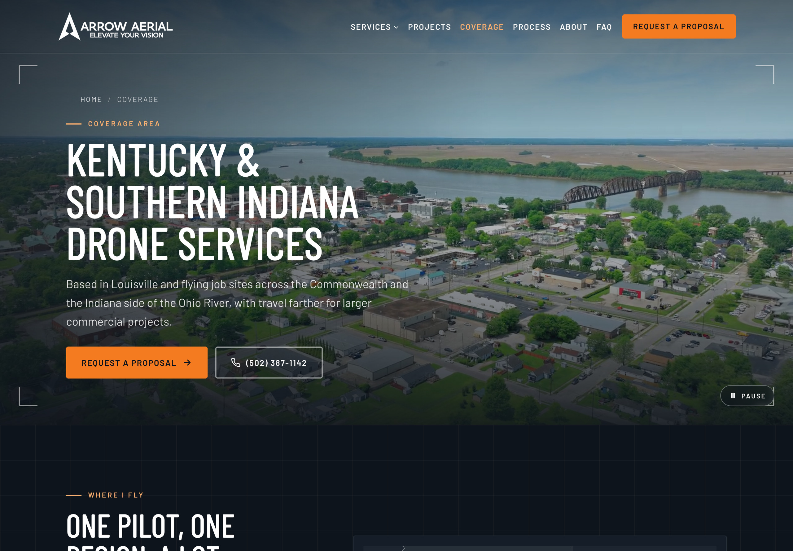Arrow Aerial Kentucky and Southern Indiana drone services coverage page