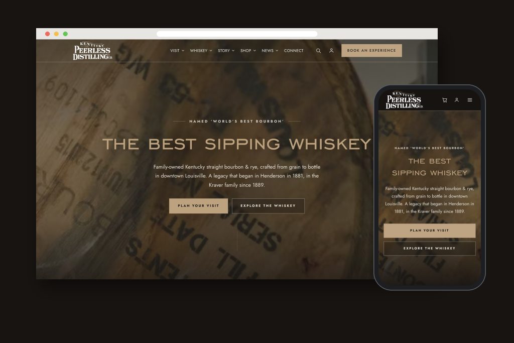 Kentucky Peerless website homepage shown at desktop and phone sizes, by Shaun Wilson Designs