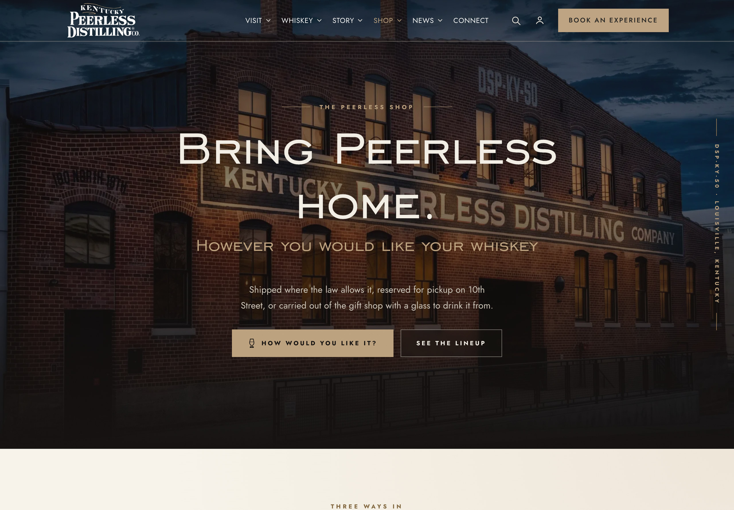 Kentucky Peerless shop inside the main website