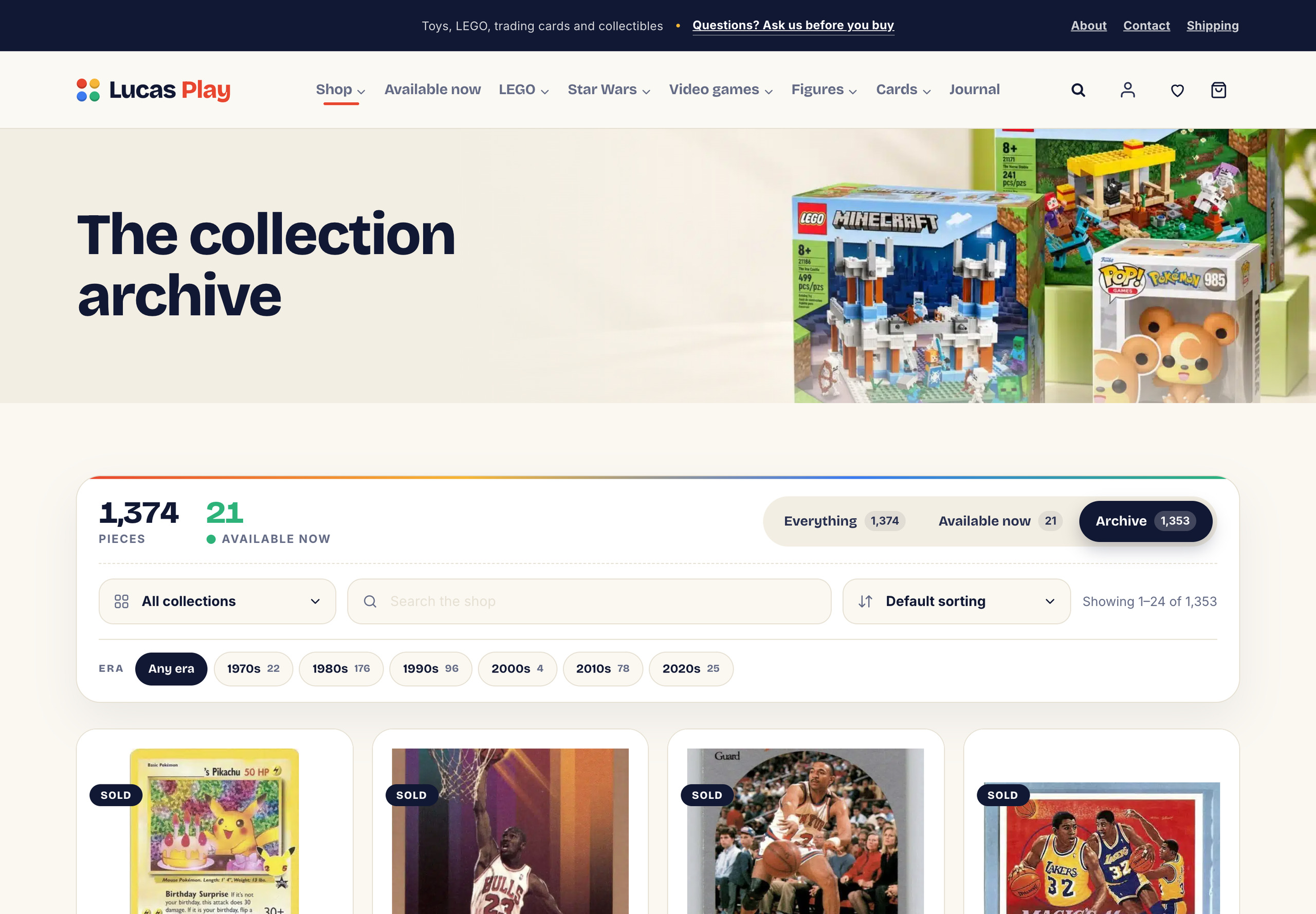 Lucas Play collection archive of sold pieces