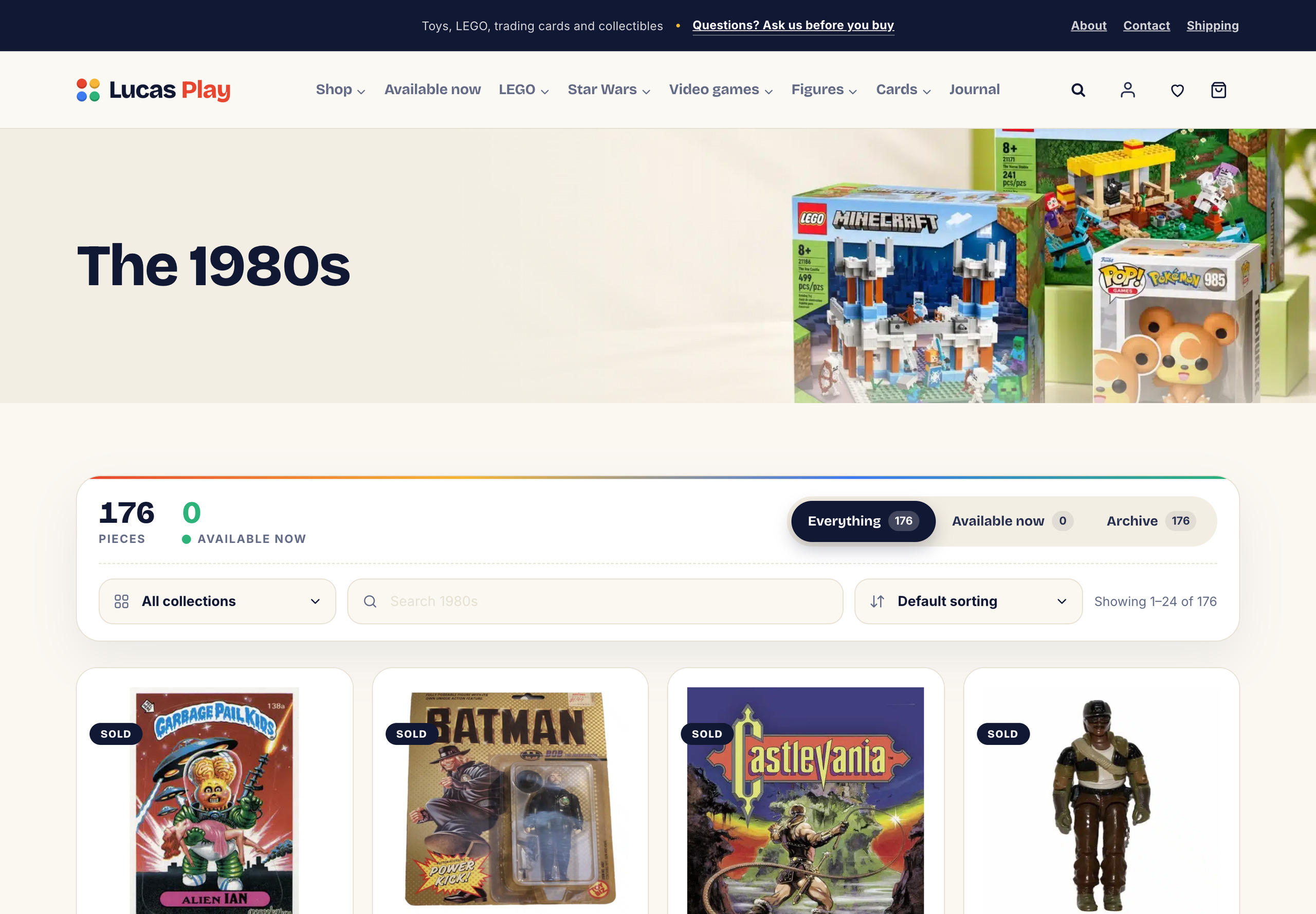 Lucas Play The 1980s era page with 176 pieces