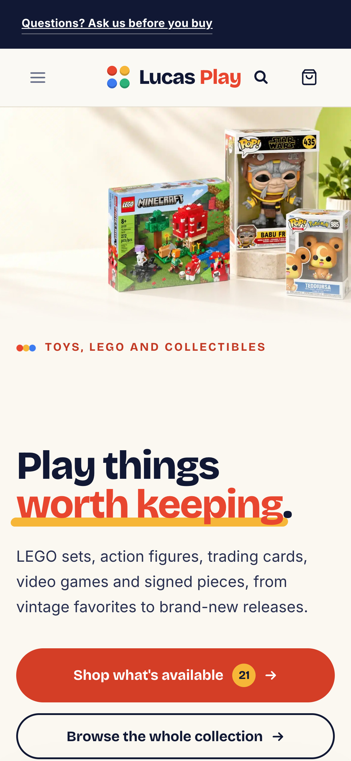 Lucas Play homepage on a 390-pixel phone