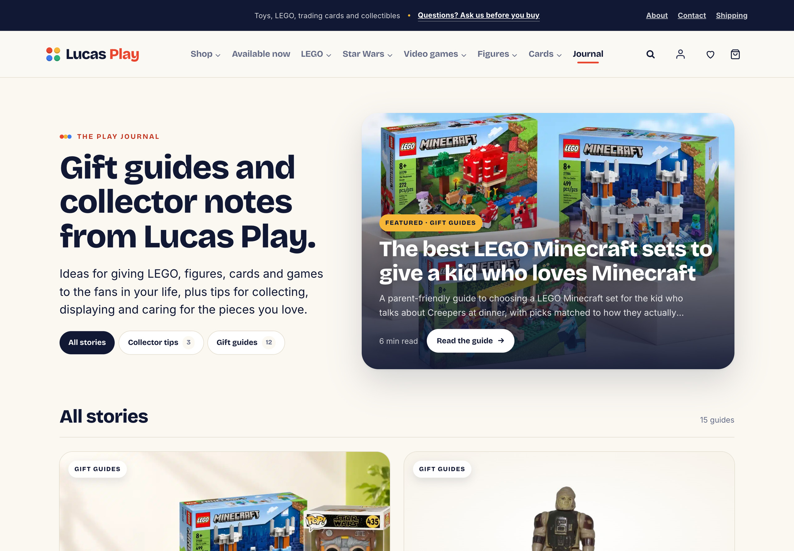 Lucas Play Journal of gift guides and collector notes