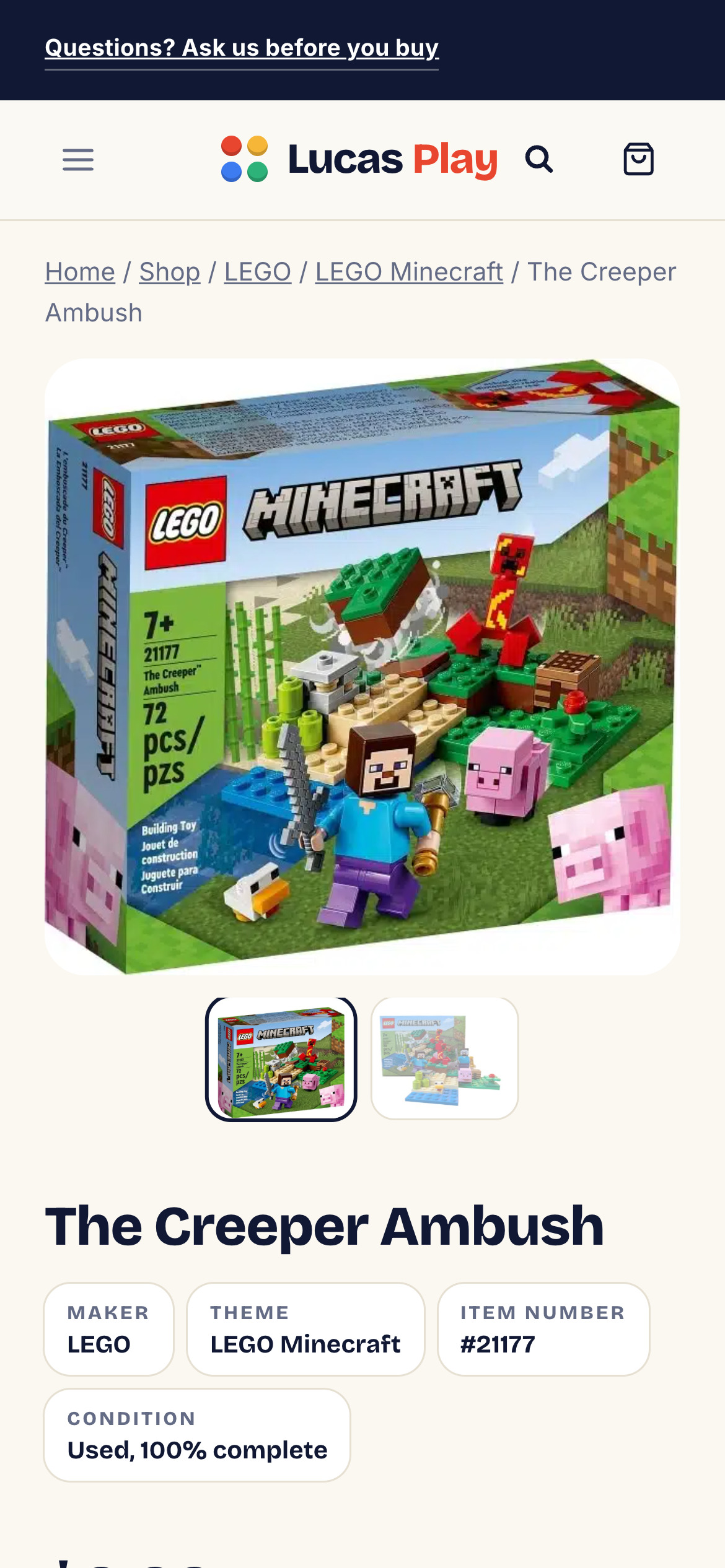 Lucas Play product page on a phone