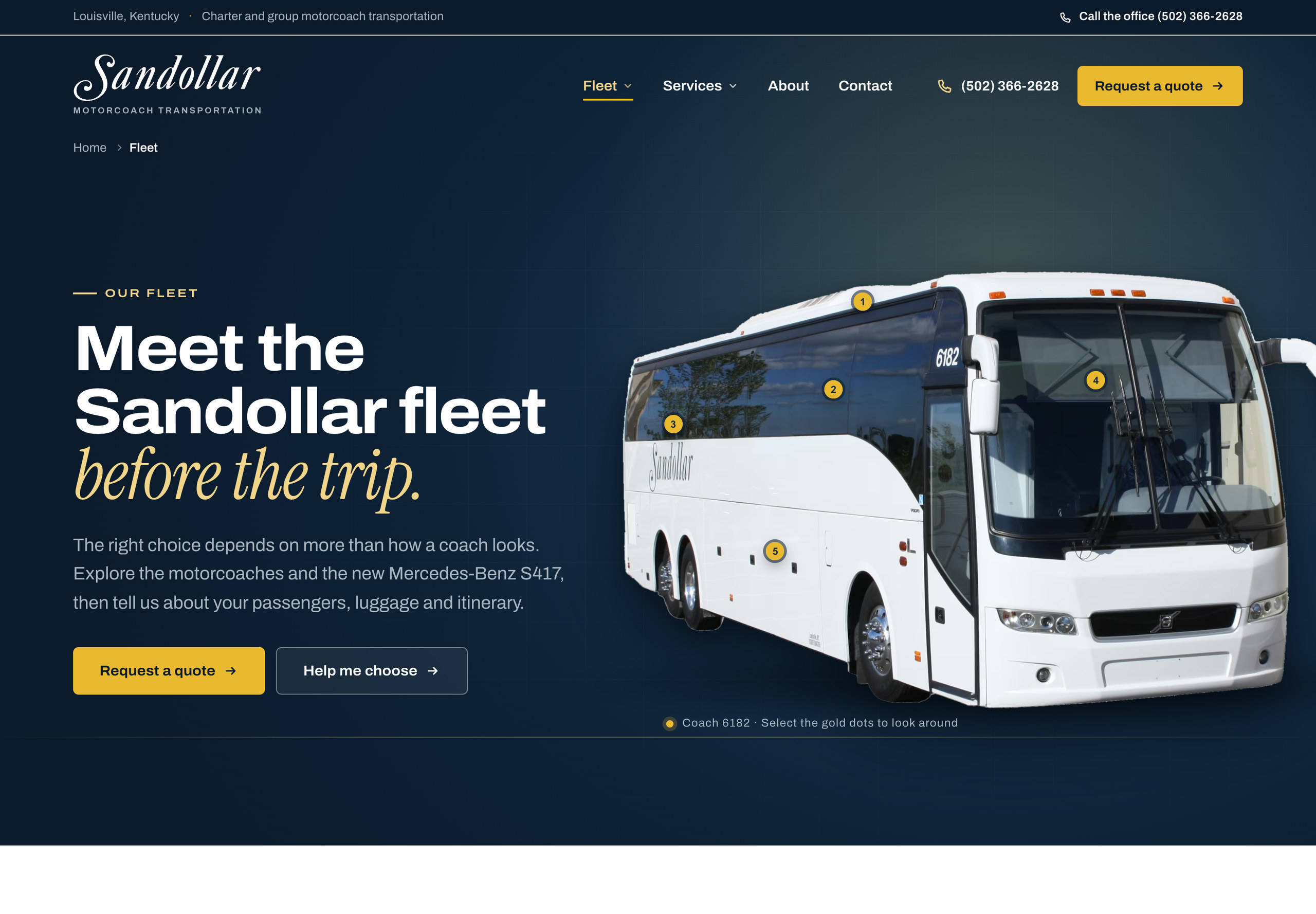 Sandollar fleet page with coach 6182 and selectable feature points.