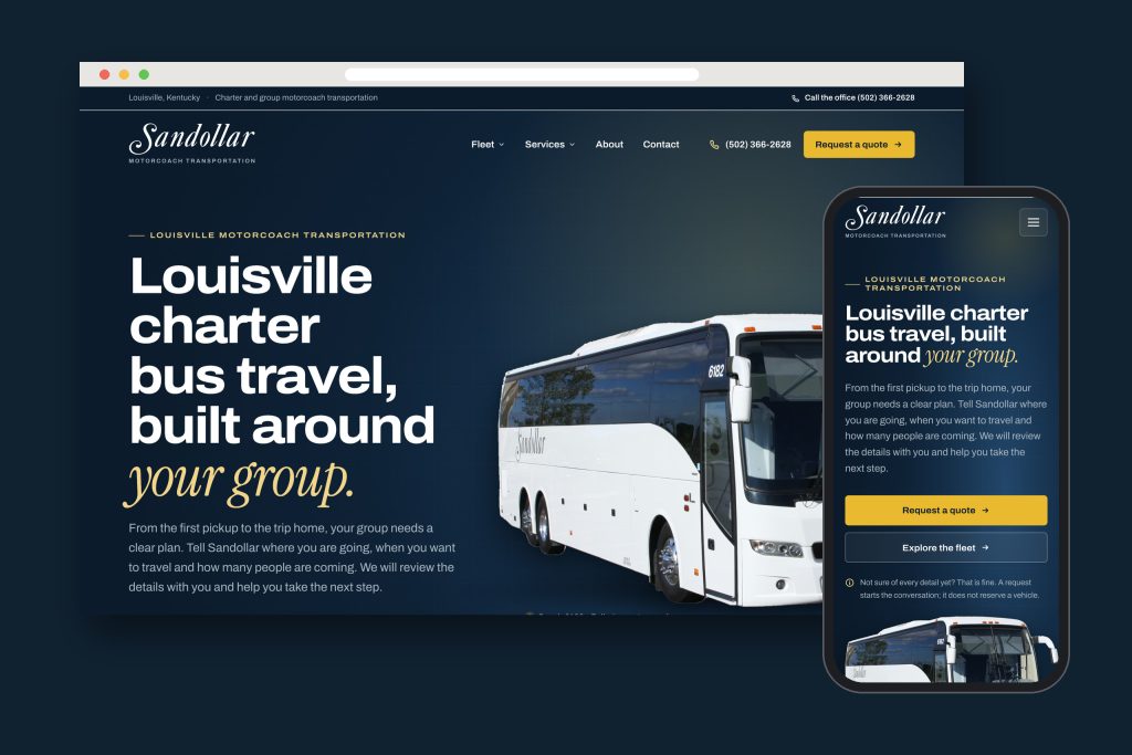 Sandollar Limousine website homepage, a Louisville motorcoach and charter website by Shaun Wilson Designs