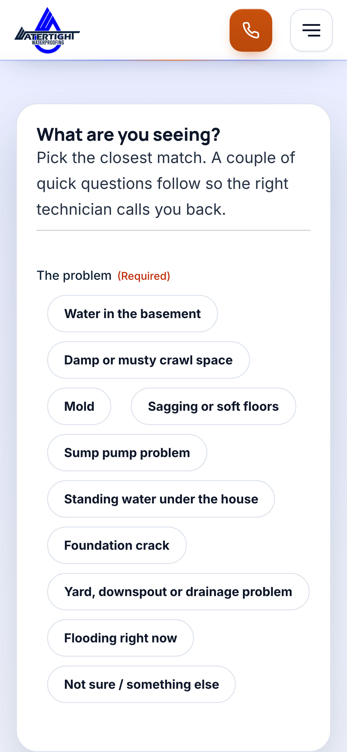 Watertight Waterproofing free estimate request on a phone