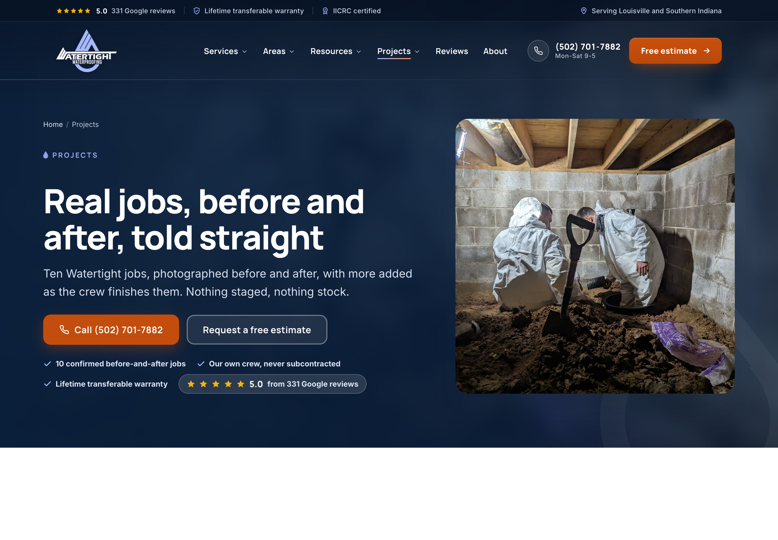Watertight Waterproofing projects library: real jobs, before and after, told straight