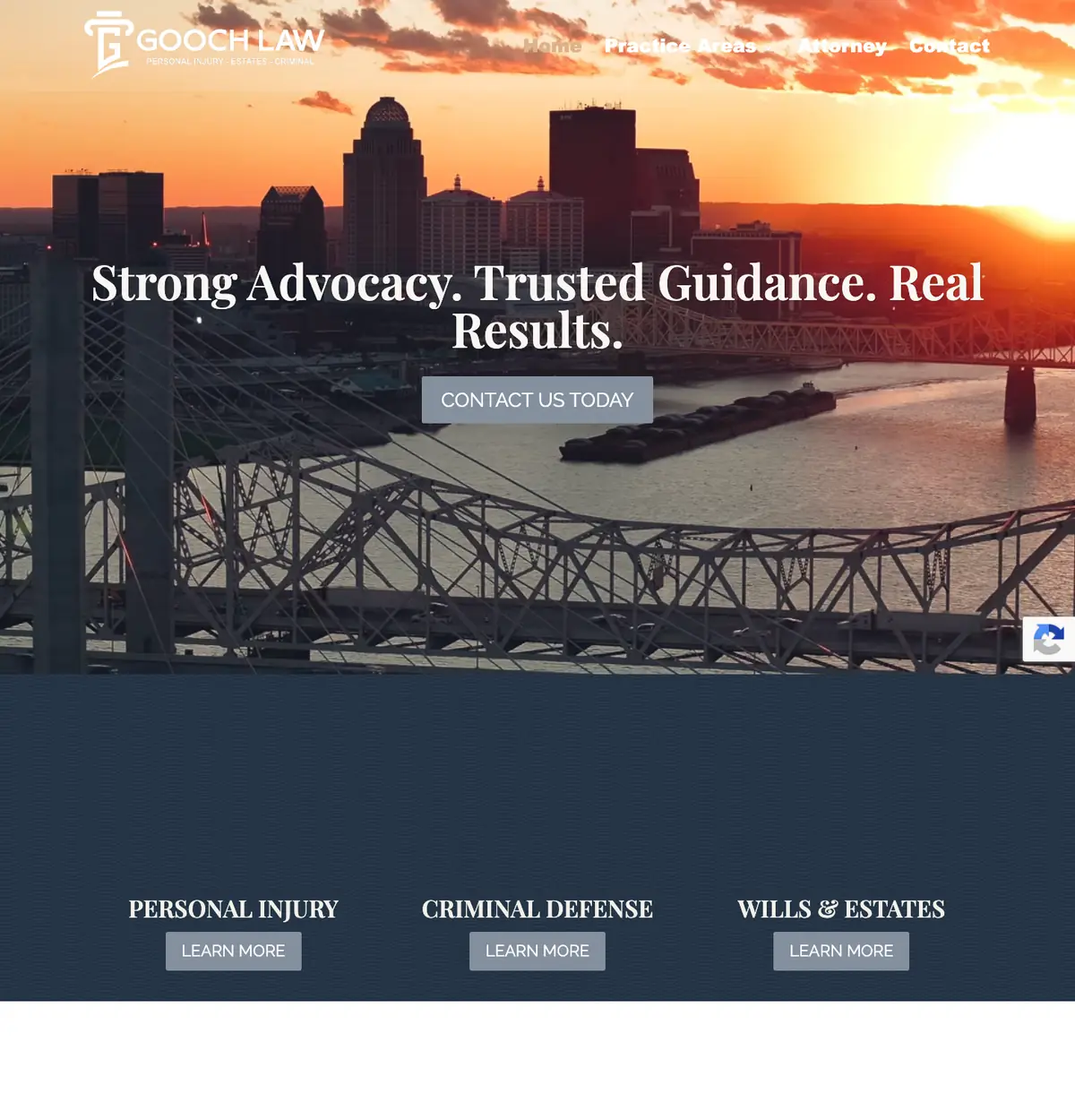 The Justin Gooch Law website on a desktop monitor
