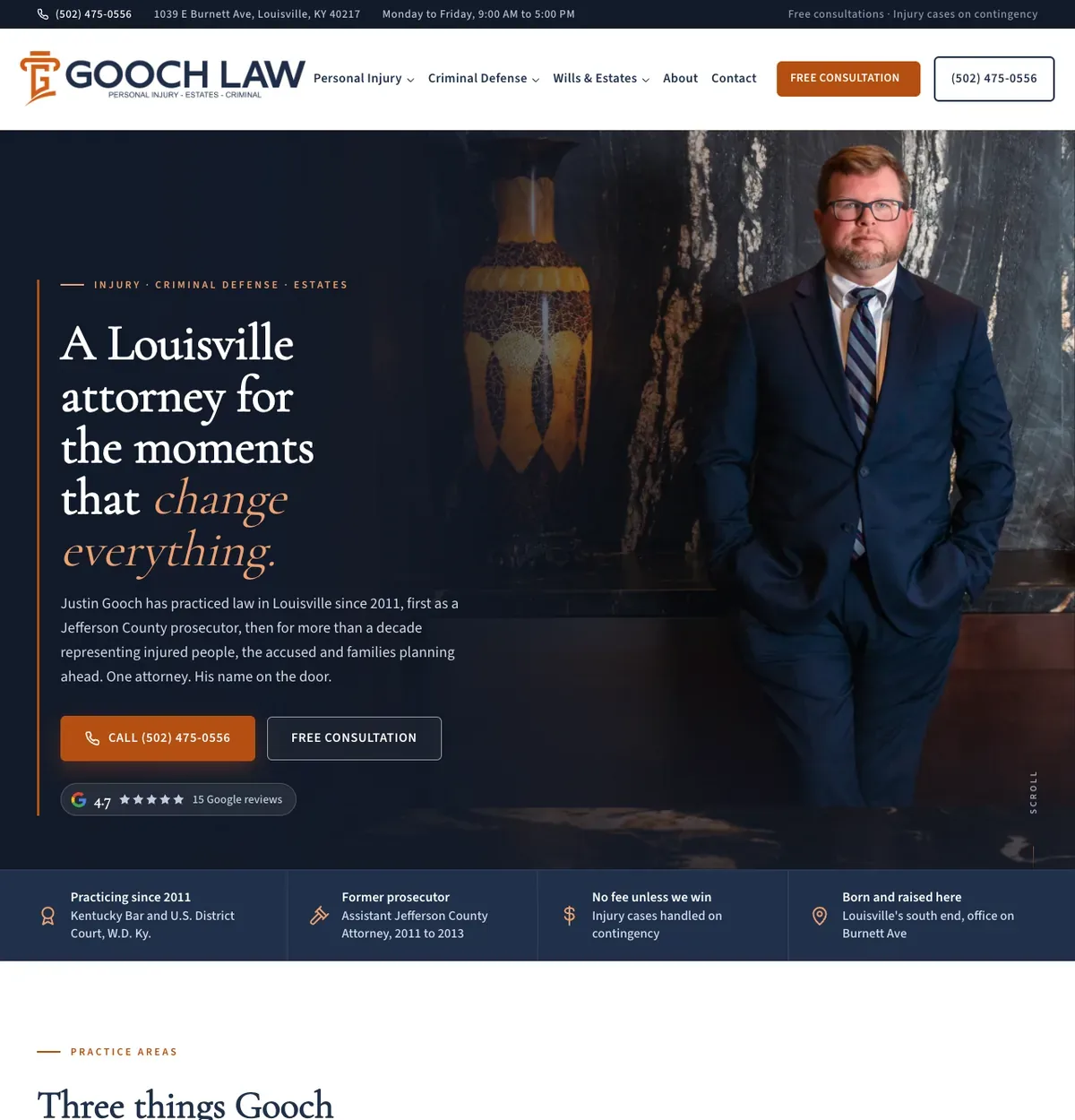 The Gooch Law website on a desktop monitor