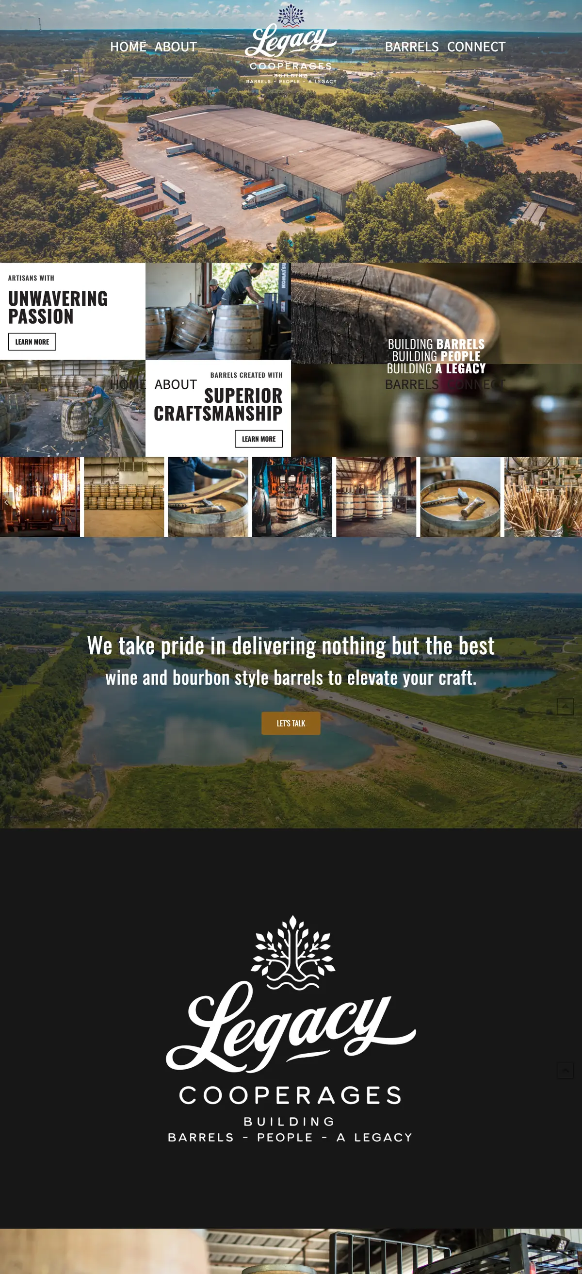 The Legacy Cooperages website on a desktop monitor