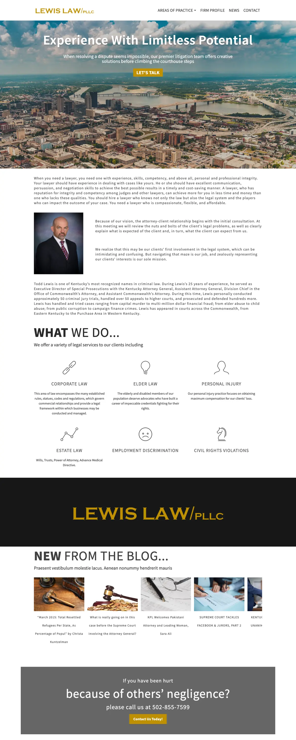 The Todd Lewis Law website on a desktop monitor