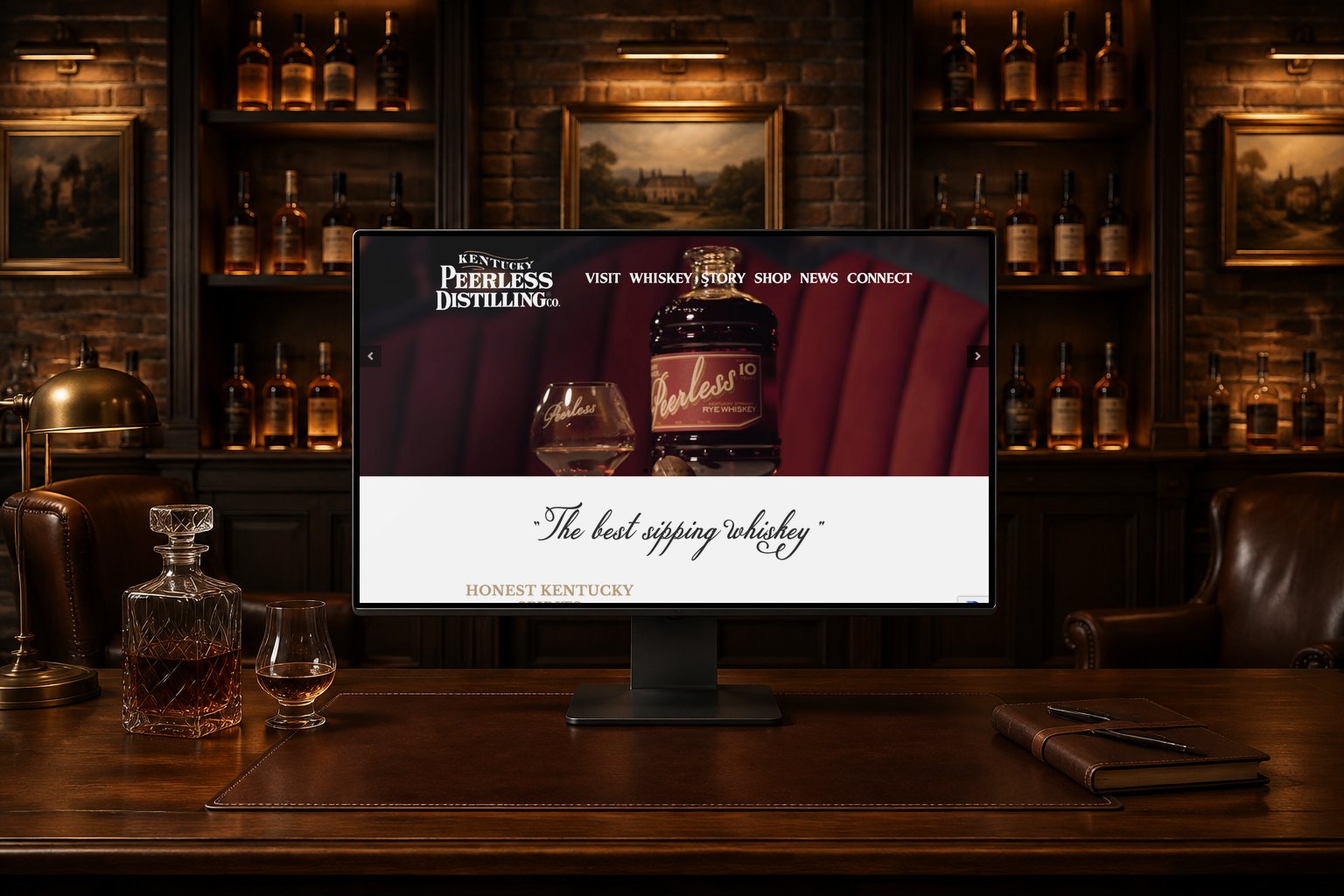 Kentucky Peerless Distilling website on a desktop browser and a phone, by Shaun Wilson Designs