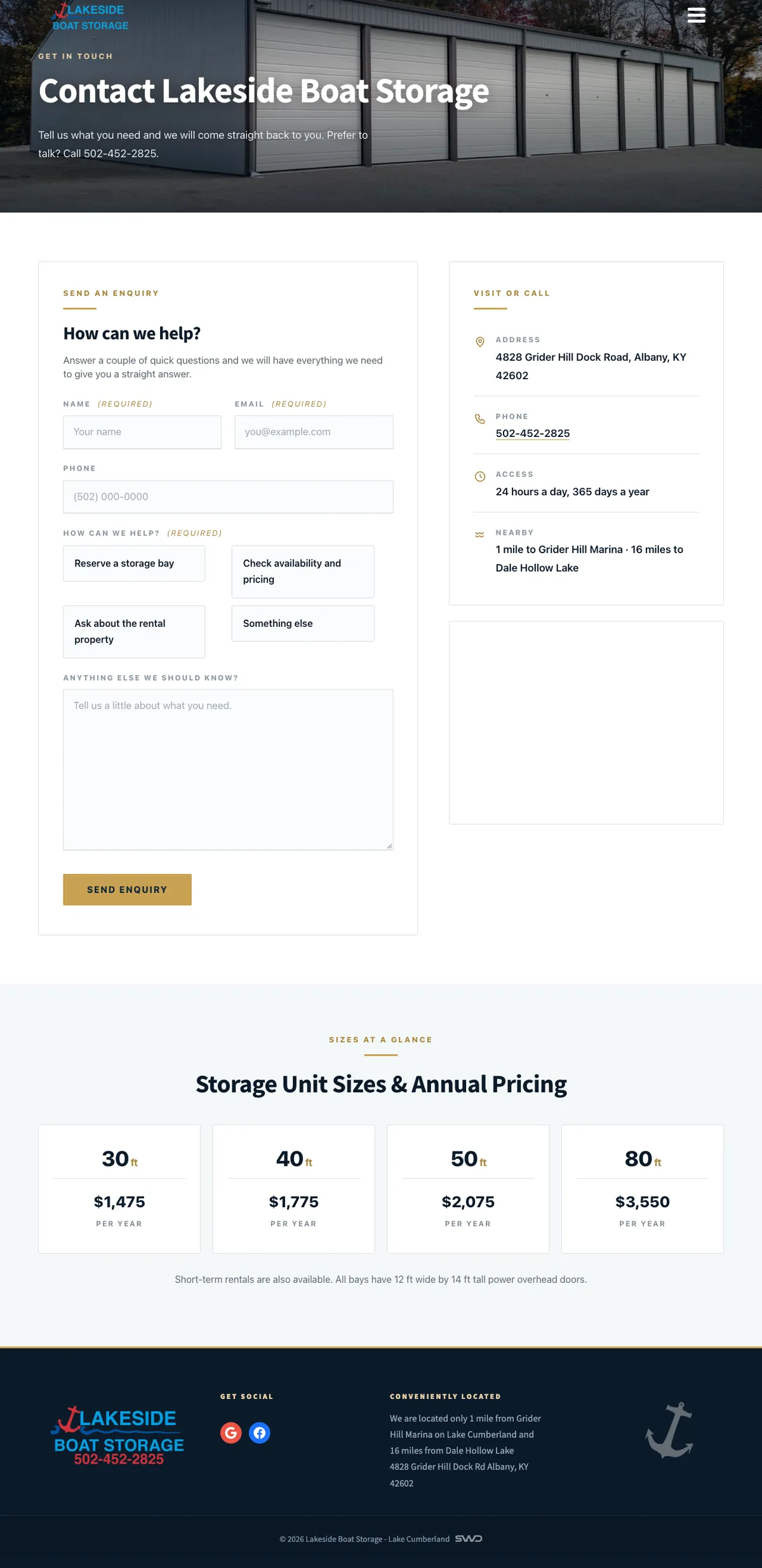 The Lakeside Boat Storage: contact website on a desk monitor
