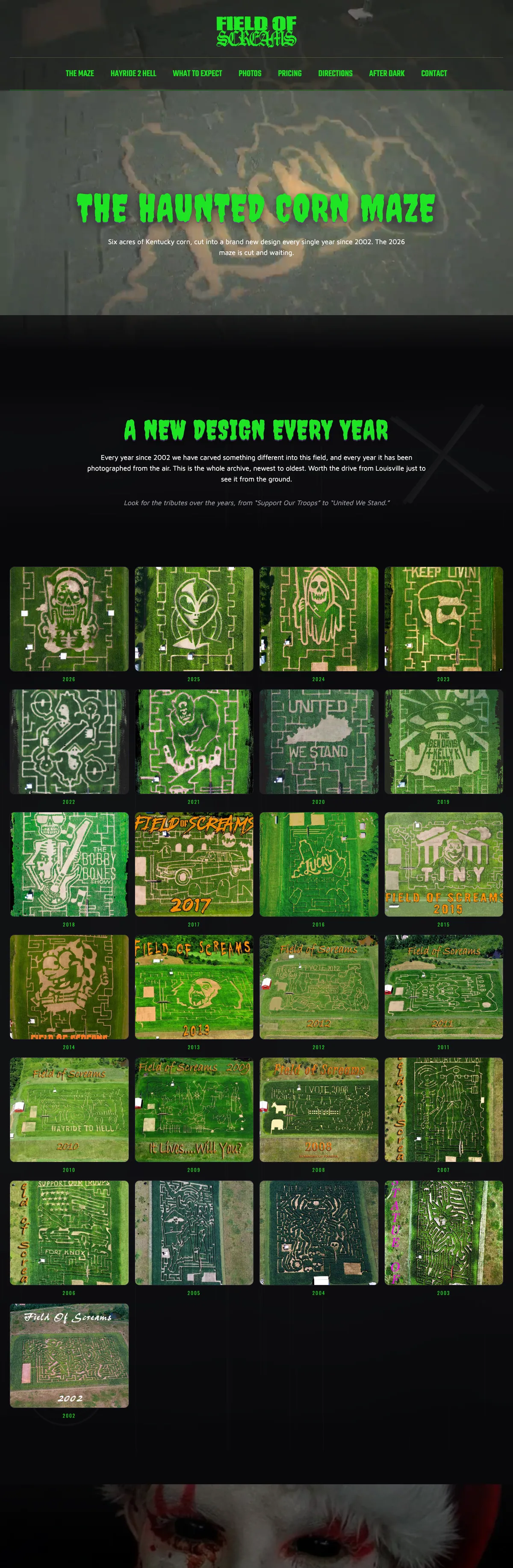 The Field of Screams Kentucky: the maze website on a desk monitor