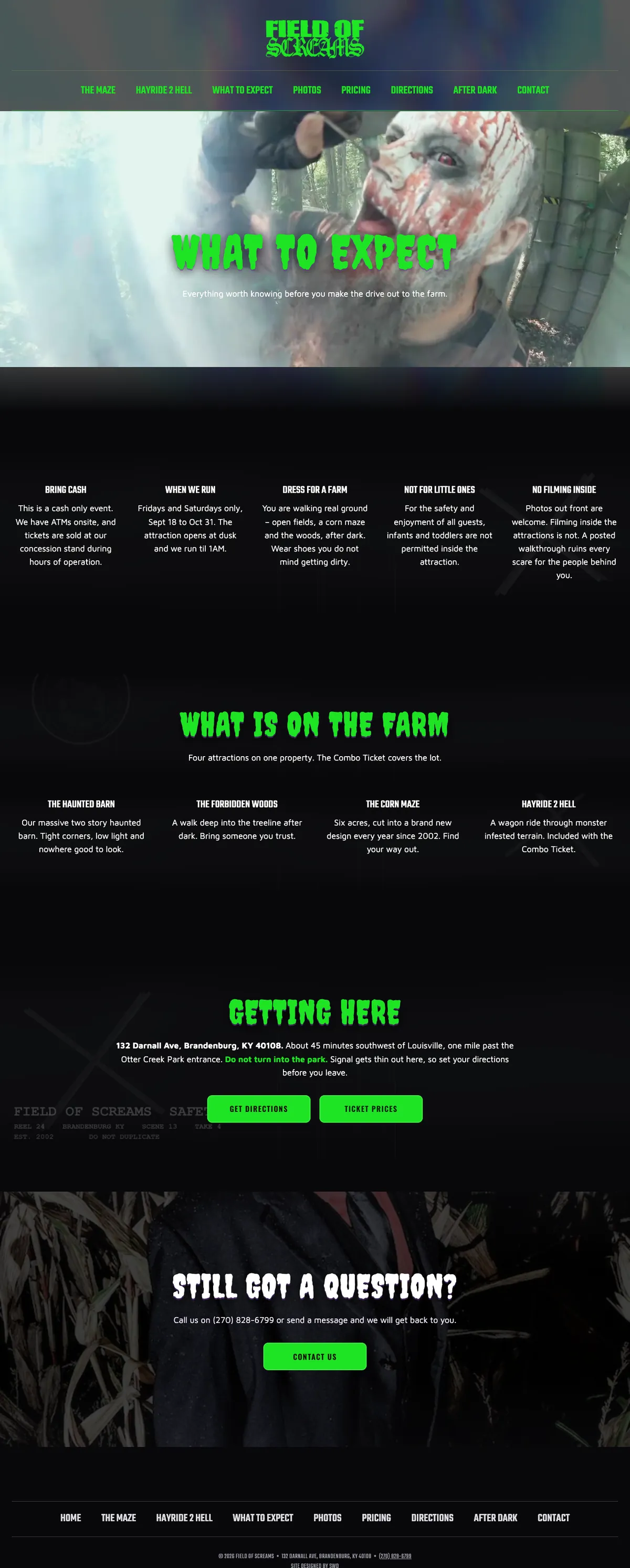 The Field of Screams Kentucky: what to expect website on a desk monitor
